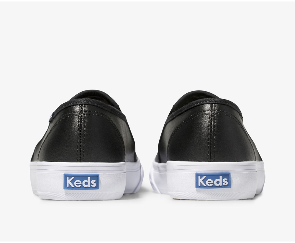 Slip On Γυναικεια - Keds Double Decker Perf Δερματινα - Μαυρα - KRPHZ8601